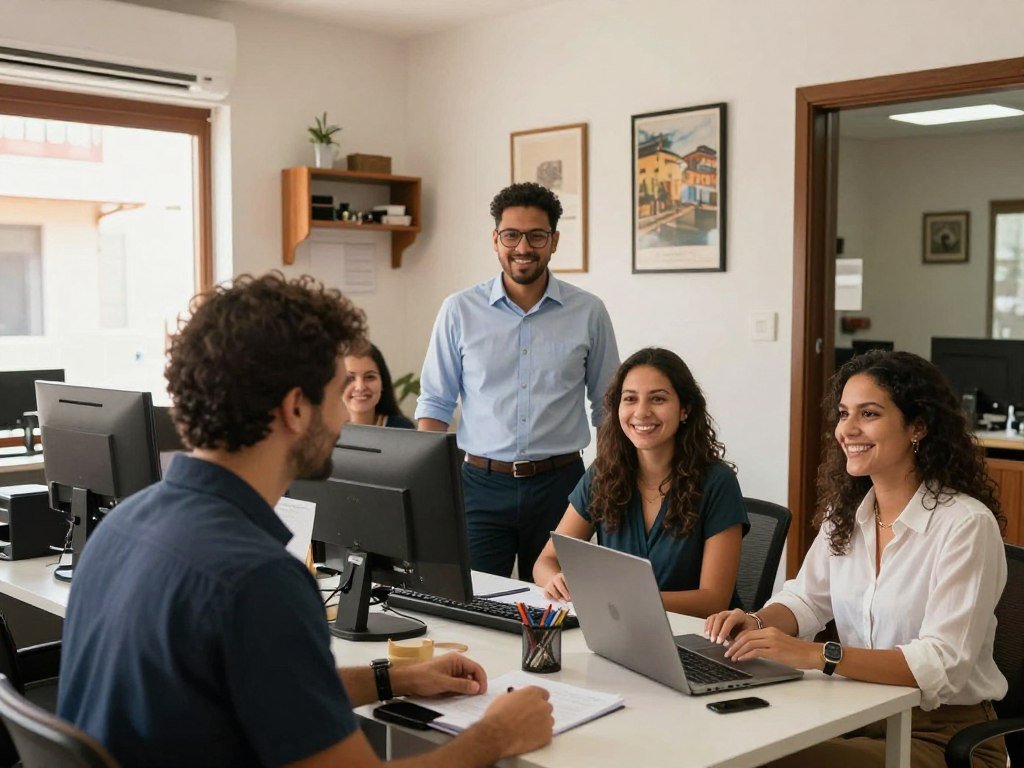 Equipe da França Contabilidade em escritório simples e acolhedor do interior