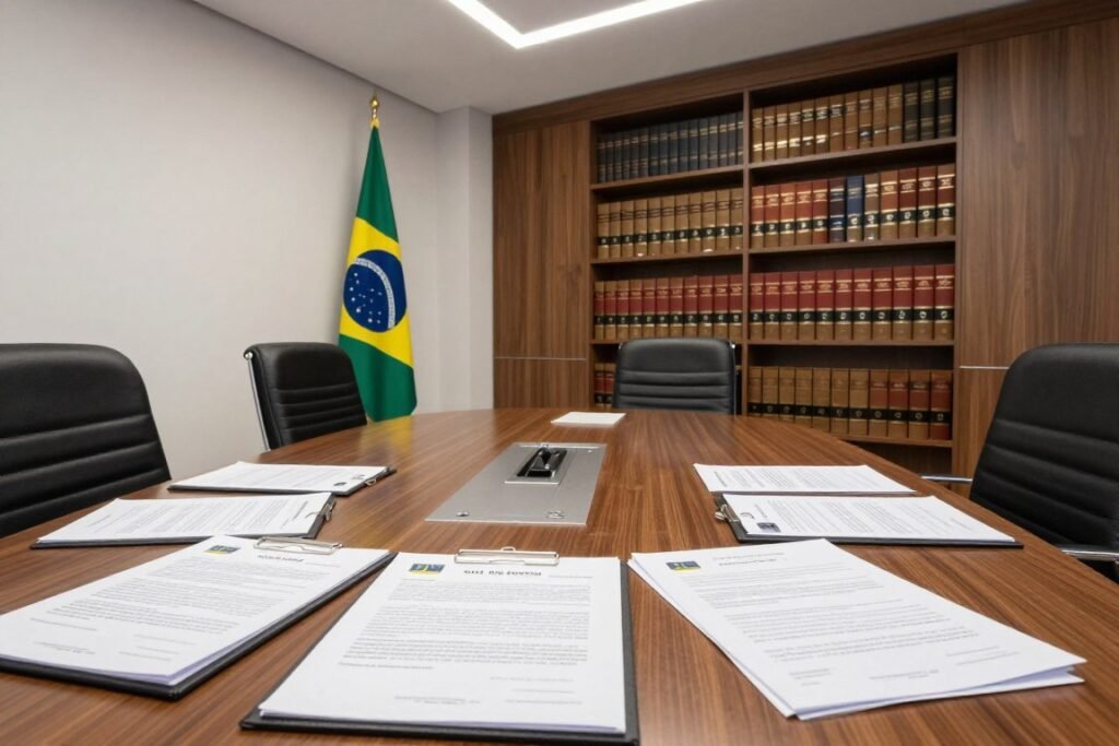 Escritório de advocacia moderno com documentos de constituição de sociedade