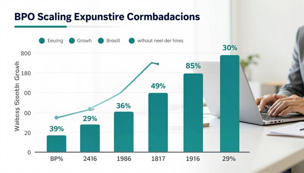 Gráfico mostrando crescimento da empresa com BPO acompanhando sem necessidade de contratações