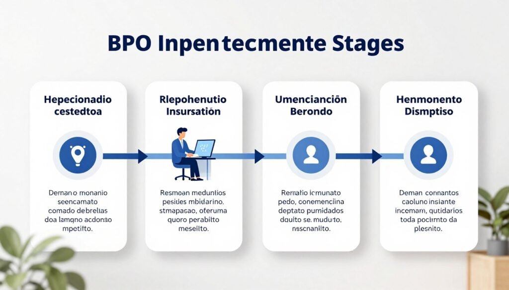 Linha do tempo visual mostrando etapas de implementação de BPO financeiro