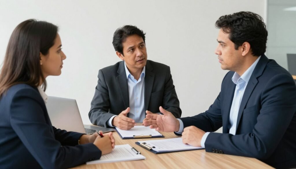 Reunião entre empresário e contador discutindo detalhes do serviço de BPO financeiro