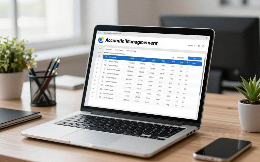 Sistema de gestão contábil em laptop mostrando lançamentos fiscais de microempresa