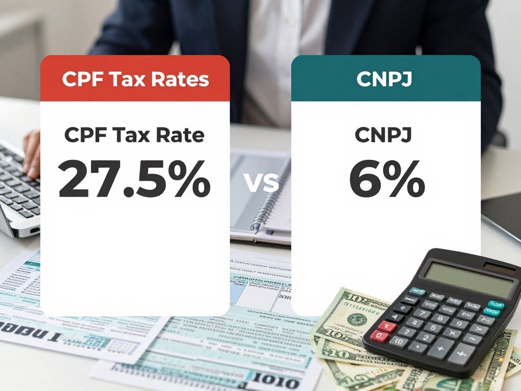 Tabela de impostos para profissionais liberais comparando CPF e CNPJ